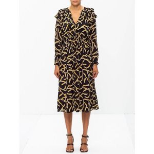 Ba&sh Dress Black Yellow Candice Abstract Print Long Sleeve Midi NWT Size M